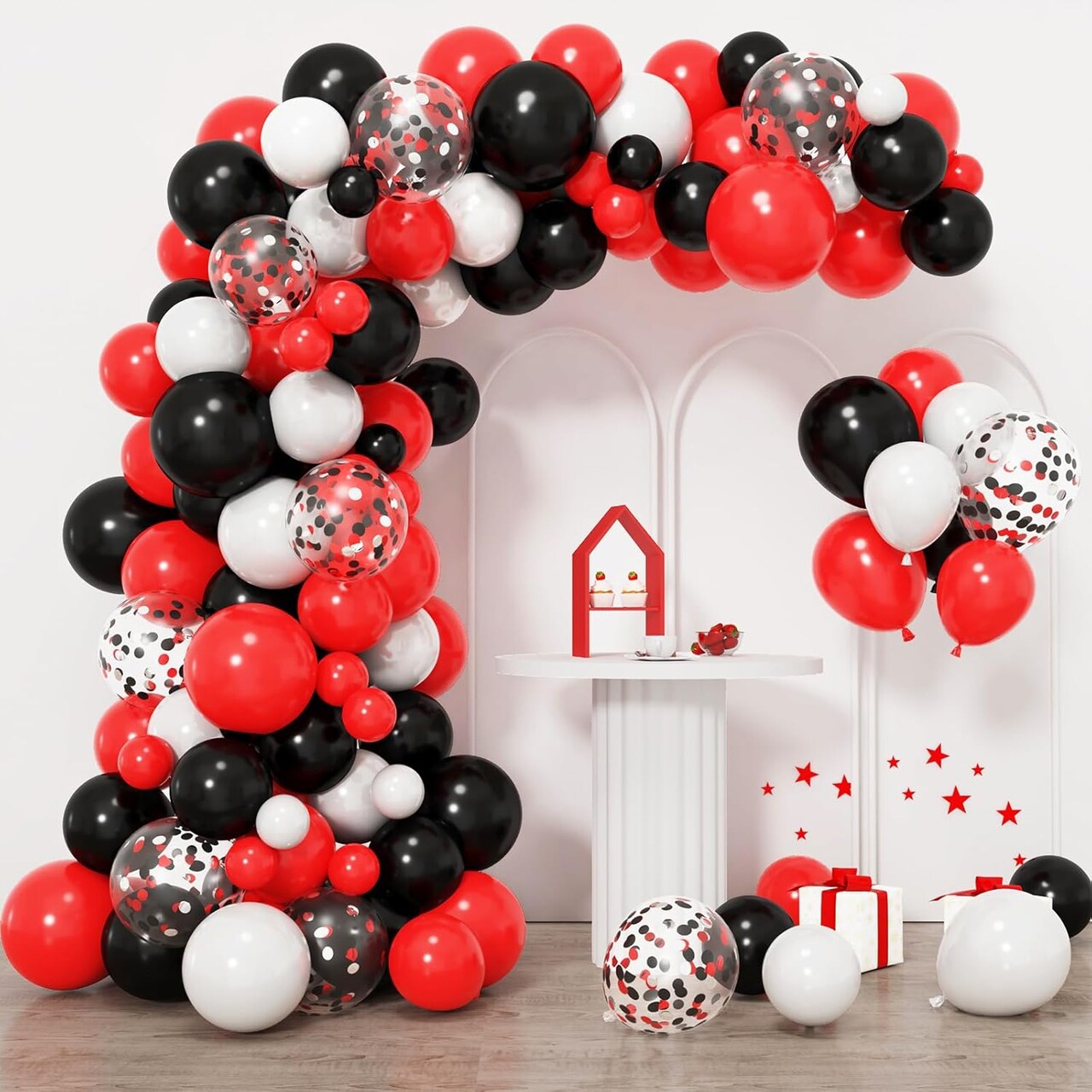 129pcs Red Black White Balloons Confetti Garland Arch Kit for Graduation BBQ Casino Theme Party Decorations Poker Card Racing Car Birthday Supplies